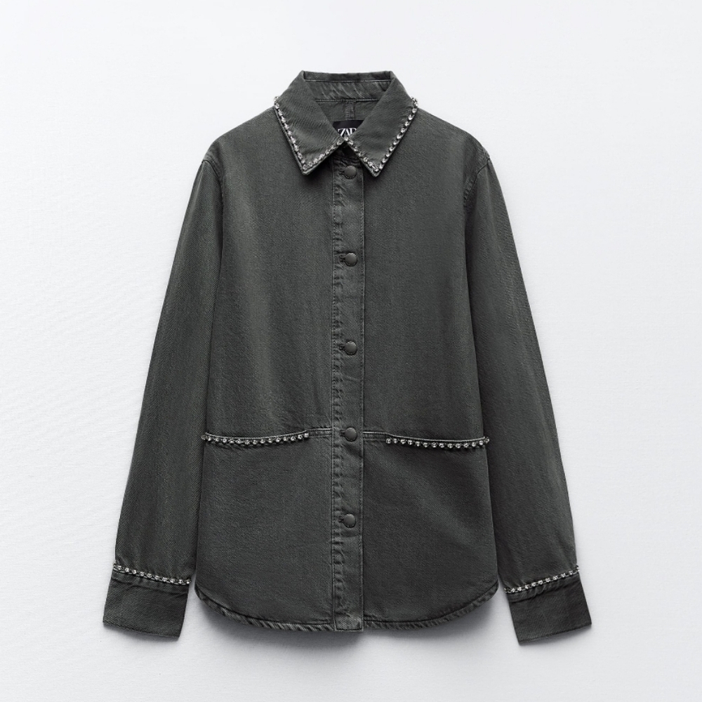 **NWT** Zara Rhinestone Oversized Shirt / Overshirt - Picture 2 of 14